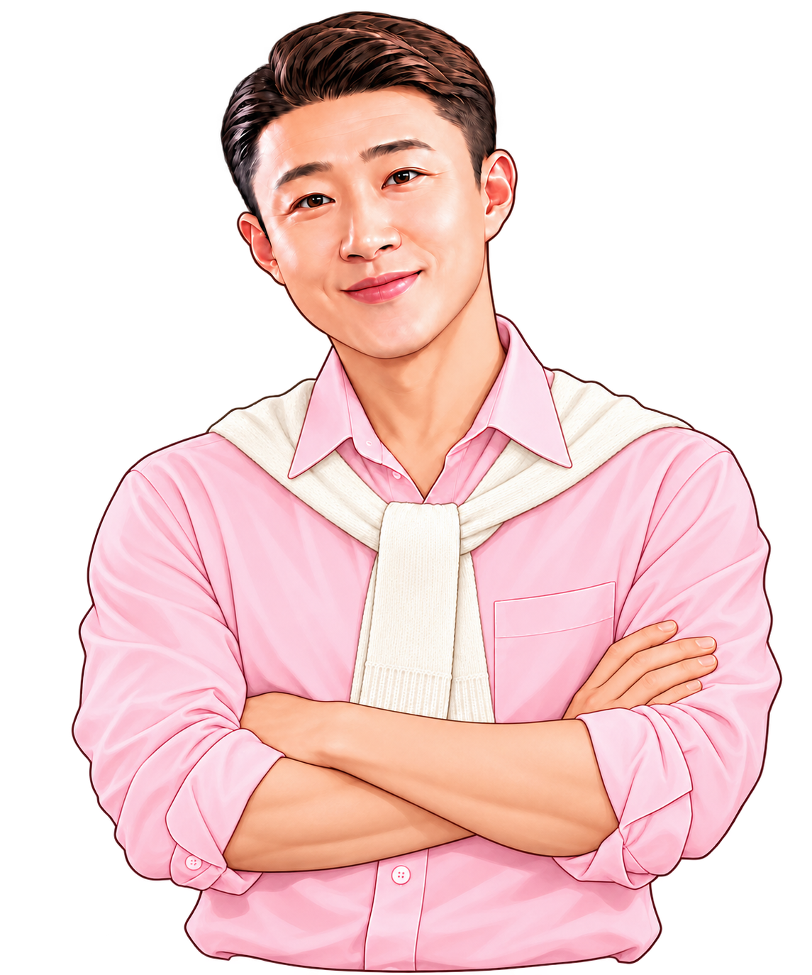 팔짱을 낀 류스타 시그니처 캐리커처